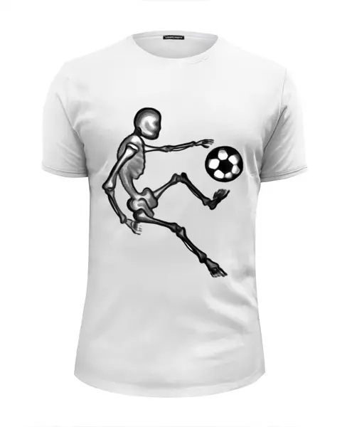 Заказать мужскую футболку в Москве. Футболка базовая Скелет играет в футбол от p_i_r_a_n_y_a  - готовые дизайны и нанесение принтов.
