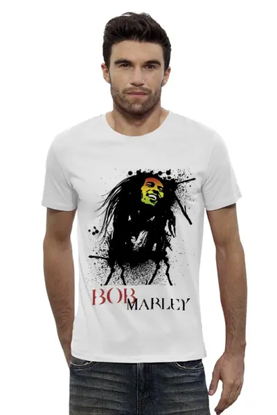 Заказать мужскую футболку в Москве. Футболка базовая Боб Марли от svetlanakan - готовые дизайны и нанесение принтов.