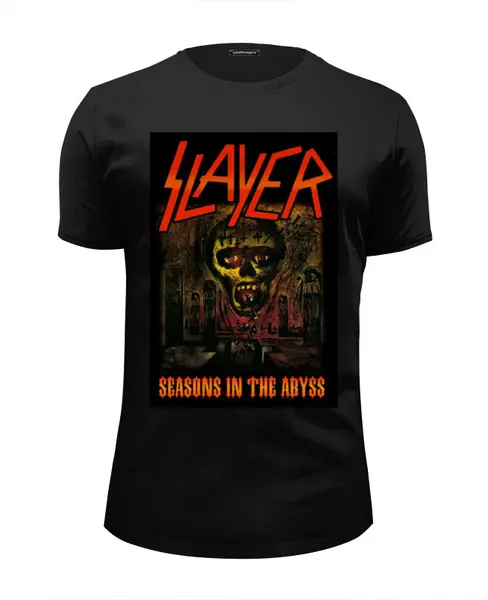 Заказать мужскую футболку в Москве. Футболка базовая Slayer-Season In The Abyss 1990 от Илья - готовые дизайны и нанесение принтов.