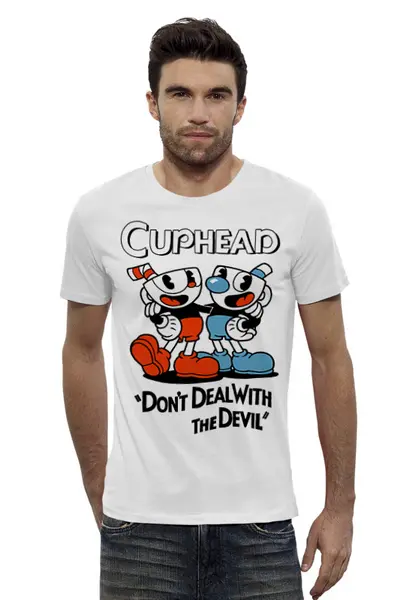 Заказать мужскую футболку в Москве. Футболка базовая Cuphead от geekbox - готовые дизайны и нанесение принтов.