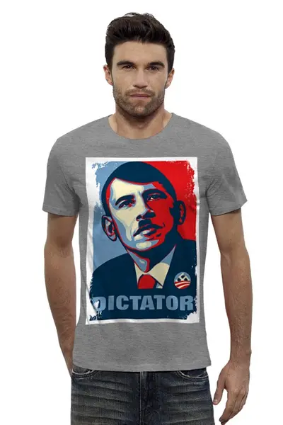 Заказать мужскую футболку в Москве. Футболка базовая Obama Dictator от Leichenwagen - готовые дизайны и нанесение принтов.