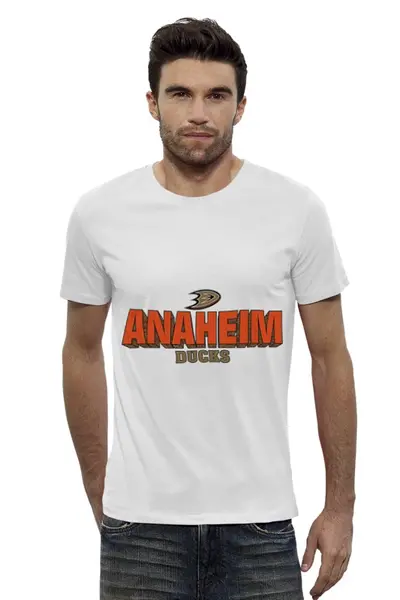 Заказать мужскую футболку в Москве. Футболка базовая Anaheim Ducks от kspsshop - готовые дизайны и нанесение принтов.