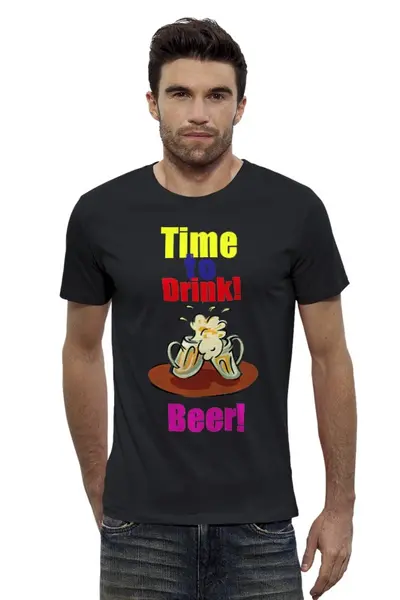 Заказать мужскую футболку в Москве. Футболка базовая Time to drink beer! от natali_ptz - готовые дизайны и нанесение принтов.