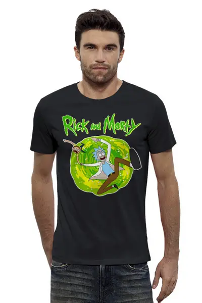 Заказать мужскую футболку в Москве. Футболка базовая Rick and Morty от balden - готовые дизайны и нанесение принтов.