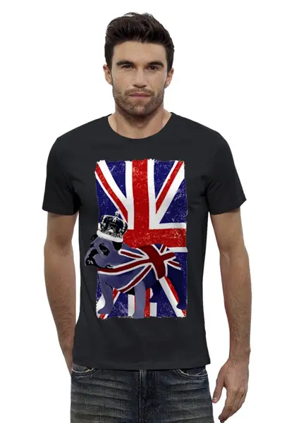 Заказать мужскую футболку в Москве. Футболка базовая UK English Bulldog & Union Jack Flag от pangeaaffair - готовые дизайны и нанесение принтов.