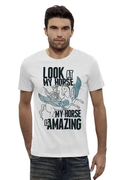Заказать мужскую футболку в Москве. Футболка базовая My Horse от ganzgunner@mail.ru - готовые дизайны и нанесение принтов.