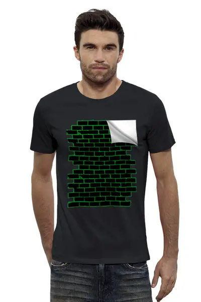 Заказать мужскую футболку в Москве. Футболка базовая Черная кирпичная стена от Blaze Strix - готовые дизайны и нанесение принтов.