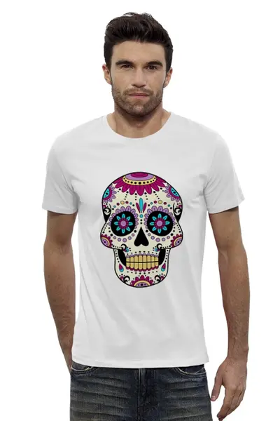 Заказать мужскую футболку в Москве. Футболка базовая Мексиканский череп от BeliySlon - готовые дизайны и нанесение принтов.