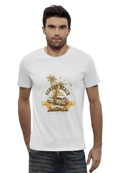 Заказать мужскую футболку в Москве. Футболка базовая Sunset Beach от denis01001 - готовые дизайны и нанесение принтов.