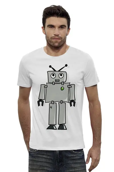 Заказать мужскую футболку в Москве. Футболка базовая робот от drummer - готовые дизайны и нанесение принтов.