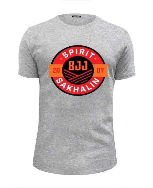 Заказать мужскую футболку в Москве. Футболка базовая Spirit BJJ Sakhalin Logo (Gray) от kiralabu - готовые дизайны и нанесение принтов.