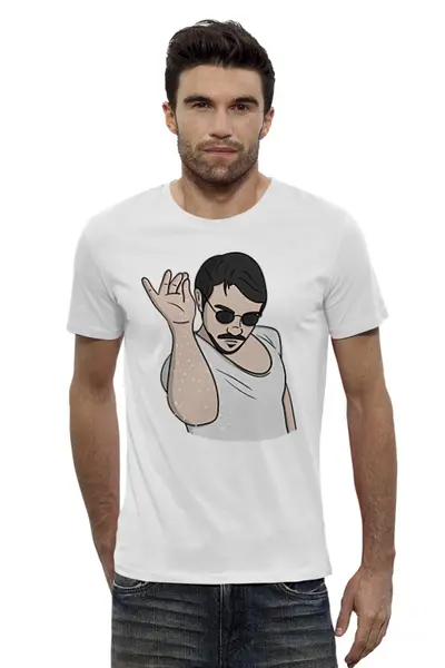 Заказать мужскую футболку в Москве. Футболка базовая Salt bae от Memepedia - готовые дизайны и нанесение принтов.