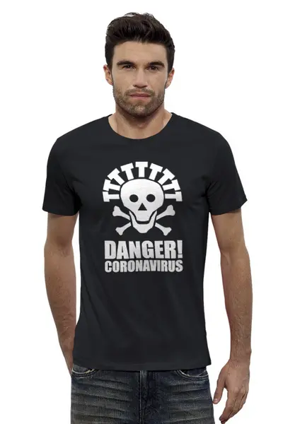 Заказать мужскую футболку в Москве. Футболка базовая Danger! Coronavirus от Станислав Яценко - готовые дизайны и нанесение принтов.