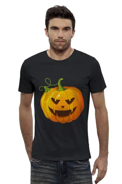 Заказать мужскую футболку в Москве. Футболка базовая Хеллоуин- тыква от queen  - готовые дизайны и нанесение принтов.