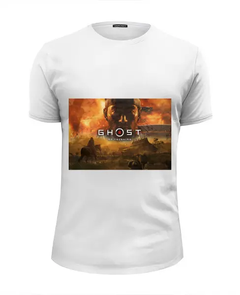 Заказать мужскую футболку в Москве. Футболка базовая Ghost of Tsushima от GeekFox  - готовые дизайны и нанесение принтов.
