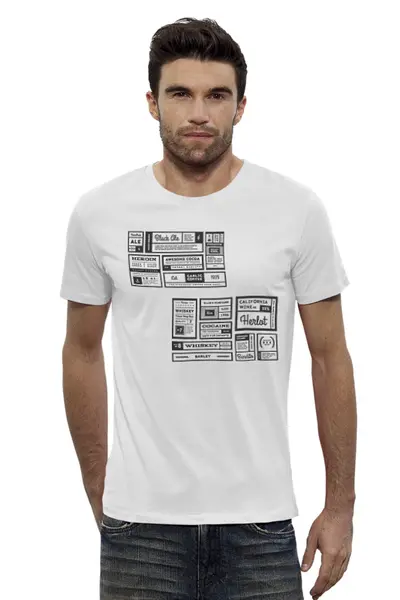 Заказать мужскую футболку в Москве. Футболка базовая Ретро-объявления от Fix Print - готовые дизайны и нанесение принтов.