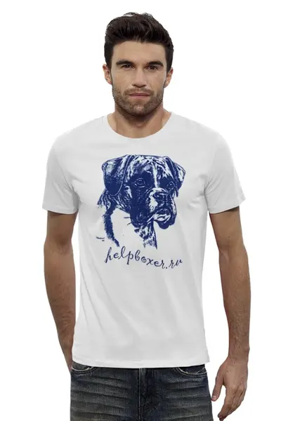 Заказать мужскую футболку в Москве. Футболка базовая boxer blue от Команда помощи немецким боксерам - готовые дизайны и нанесение принтов.