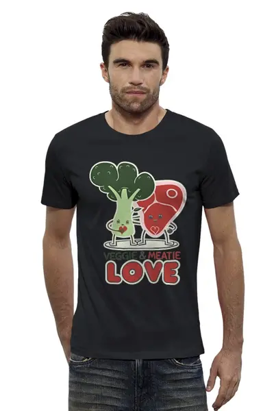 Заказать мужскую футболку в Москве. Футболка базовая Овощно-мясная любовь от skynatural - готовые дизайны и нанесение принтов.