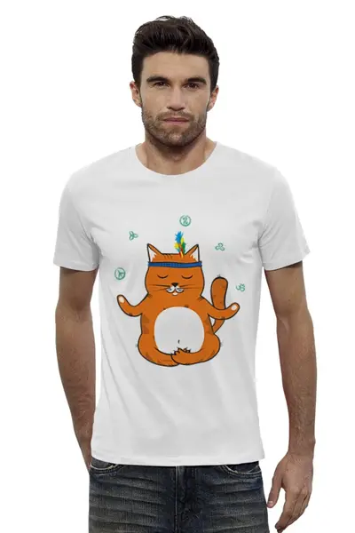 Заказать мужскую футболку в Москве. Футболка базовая Рыжий котик Don't panic be cool - it's idea shop от volzara - готовые дизайны и нанесение принтов.