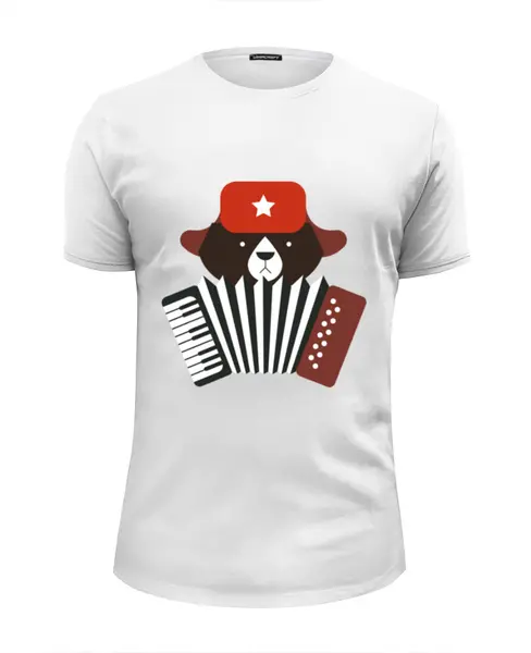 Заказать мужскую футболку в Москве. Футболка базовая Медведь с гармошкой от Savara - готовые дизайны и нанесение принтов.