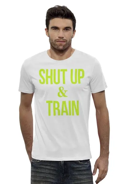 Заказать мужскую футболку в Москве. Футболка базовая Shut Up & Train – Заткнись и тренируйся (2) от БОЕВОЕ САМБО - готовые дизайны и нанесение принтов.