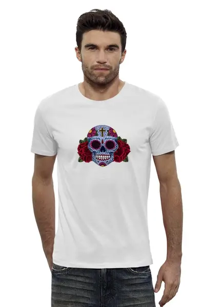 Заказать мужскую футболку в Москве. Футболка базовая Мексиканский череп от Антон Величко - готовые дизайны и нанесение принтов.