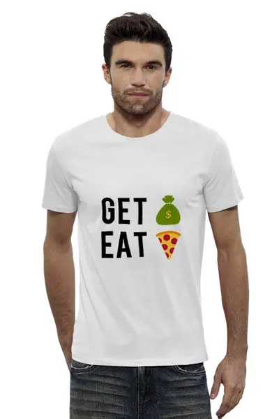 Заказать мужскую футболку в Москве. Футболка базовая Деньги Пицца от fanart - готовые дизайны и нанесение принтов.