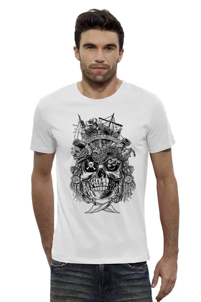 Заказать мужскую футболку в Москве. Футболка базовая Pirates Design от balden - готовые дизайны и нанесение принтов.