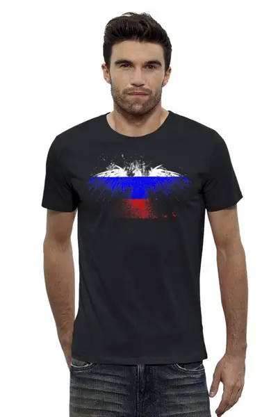 Заказать мужскую футболку в Москве. Футболка базовая Флаг России от Leichenwagen - готовые дизайны и нанесение принтов.