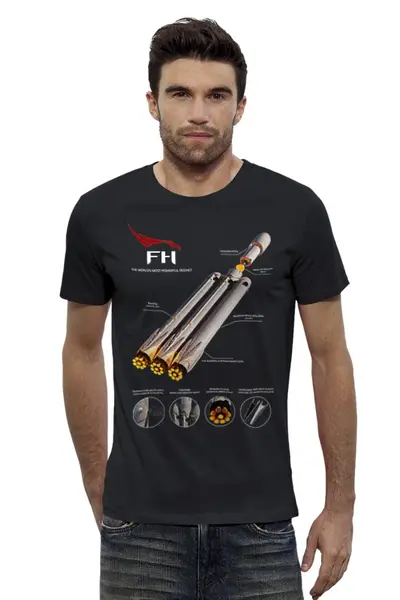 Заказать мужскую футболку в Москве. Футболка базовая Falcon Heavy от ireneskv24@gmail.com - готовые дизайны и нанесение принтов.