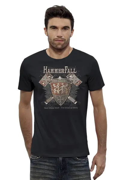 Заказать мужскую футболку в Москве. Футболка базовая Hammerfall Band от Leichenwagen - готовые дизайны и нанесение принтов.