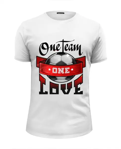 Заказать мужскую футболку в Москве. Футболка базовая One team, one love от fans - готовые дизайны и нанесение принтов.