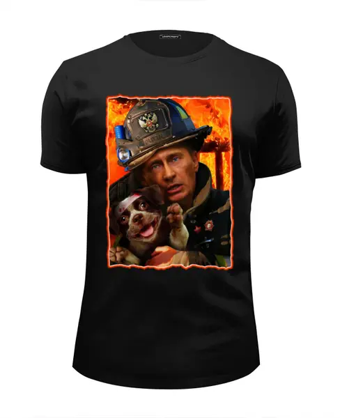 Заказать мужскую футболку в Москве. Футболка базовая Путин пожарный от Leichenwagen - готовые дизайны и нанесение принтов.