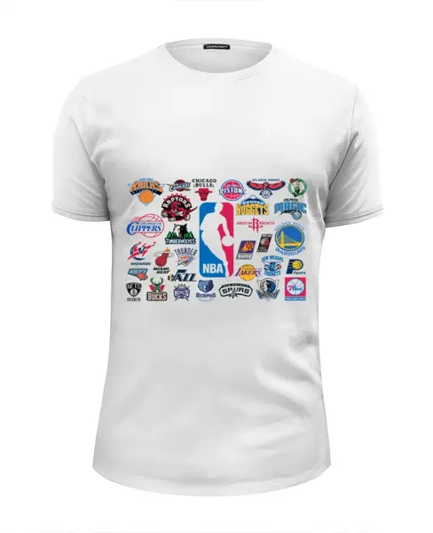 Заказать мужскую футболку в Москве. Футболка базовая NBA. Национальная баскетбольная ассоциация от Виктор Гришин - готовые дизайны и нанесение принтов.