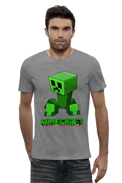 Заказать мужскую футболку в Москве. Футболка базовая Minecraft (Майнкрафт) Creeper (Крипер) от Just kidding - готовые дизайны и нанесение принтов.