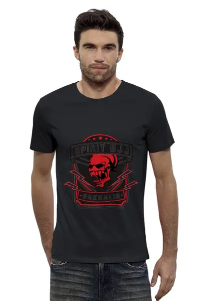 Заказать мужскую футболку в Москве. Футболка базовая Spirit BJJ Sakhalin Skull Hoodie от kiralabu - готовые дизайны и нанесение принтов.