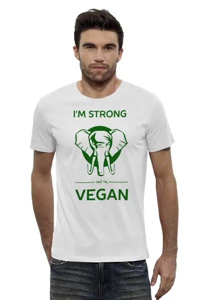 Заказать мужскую футболку в Москве. Футболка базовая I'm strong & i'm vegan от catification - готовые дизайны и нанесение принтов.