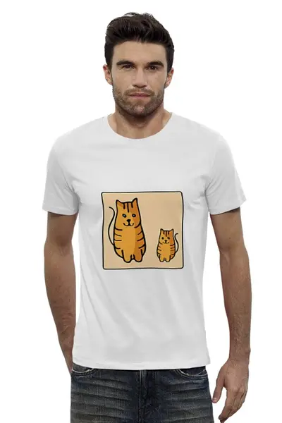 Заказать мужскую футболку в Москве. Футболка базовая Два котика, смотрящие друг на друга от asnia@ya.ru - готовые дизайны и нанесение принтов.