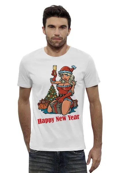 Заказать мужскую футболку в Москве. Футболка базовая Снегурочка поздравляет с новым годом! от Chance777 - готовые дизайны и нанесение принтов.