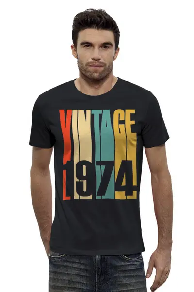 Заказать мужскую футболку в Москве. Футболка базовая VINTAGE 1974 от balden - готовые дизайны и нанесение принтов.