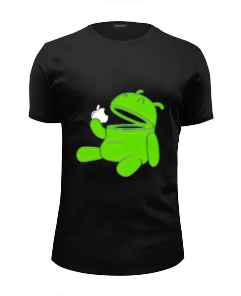 Заказать мужскую футболку в Москве. Футболка базовая Android Eats Apple от balden - готовые дизайны и нанесение принтов.