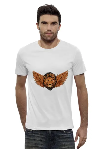 Заказать мужскую футболку в Москве. Футболка базовая Крылатый лев от BeliySlon - готовые дизайны и нанесение принтов.