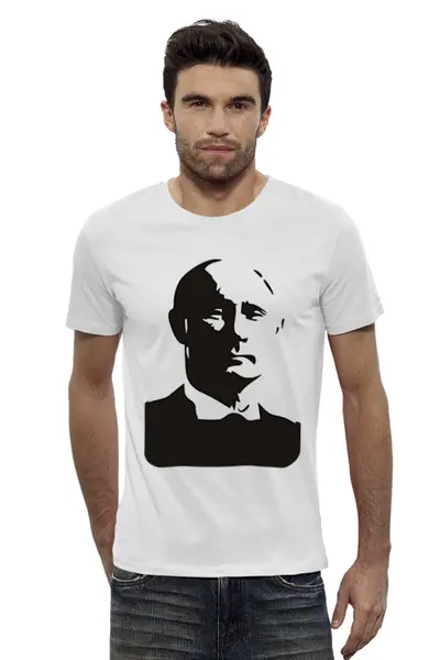 Заказать мужскую футболку в Москве. Футболка базовая Путин от denis01001 - готовые дизайны и нанесение принтов.