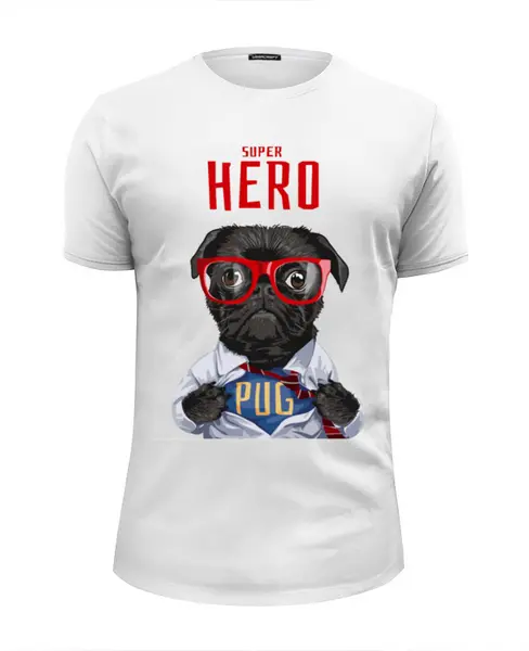Заказать мужскую футболку в Москве. Футболка базовая SuperHero Pug от Media M  - готовые дизайны и нанесение принтов.