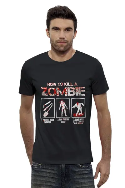 Заказать мужскую футболку в Москве. Футболка базовая Как убить зомби от geekbox - готовые дизайны и нанесение принтов.