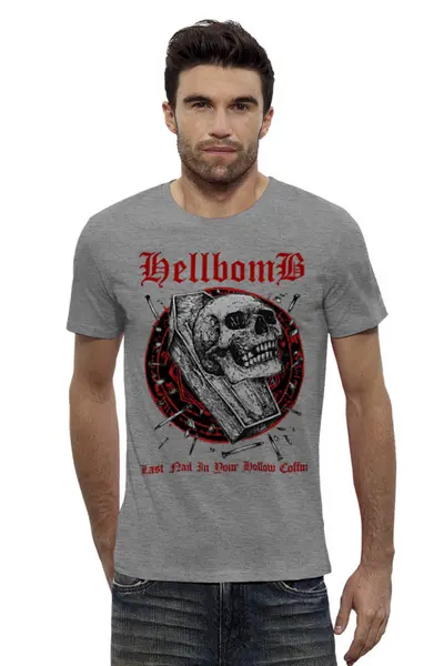 Заказать мужскую футболку в Москве. Футболка базовая Hellbomb от Leichenwagen - готовые дизайны и нанесение принтов.
