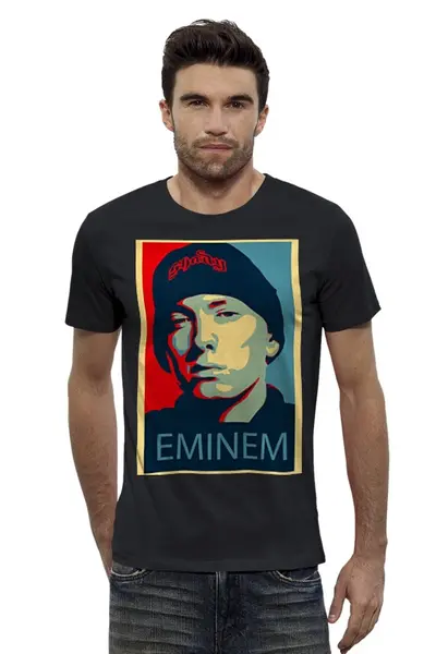 Заказать мужскую футболку в Москве. Футболка базовая Eminem от mrmaximus - готовые дизайны и нанесение принтов.