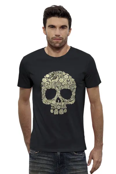 Заказать мужскую футболку в Москве. Футболка базовая Skull of flowers от Никита Коледенков - готовые дизайны и нанесение принтов.
