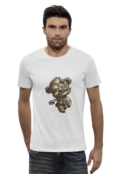 Заказать мужскую футболку в Москве. Футболка базовая Мишка зомби от T-shirt print  - готовые дизайны и нанесение принтов.