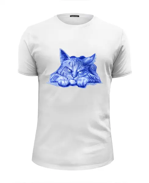 Заказать мужскую футболку в Москве. Футболка базовая Задумчивый кот от ПРИНТЫ ПЕЧАТЬ  - готовые дизайны и нанесение принтов.
